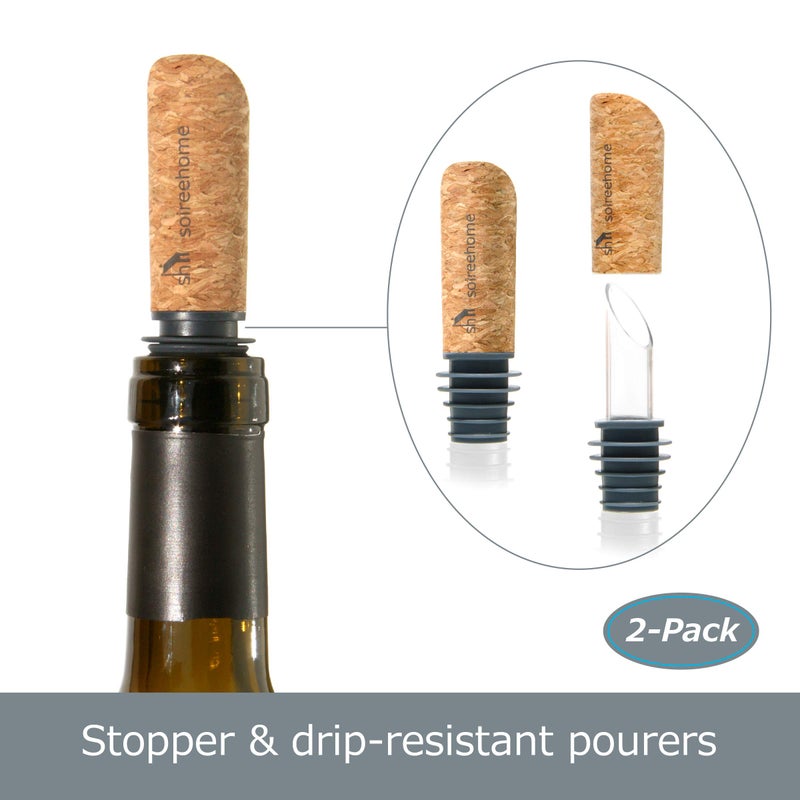 Soireehome Pourist Pair of Gourmet Glass and Cork Stopper Spouts with Silicone Gasket - 2-pack, 4 Pieces - Clean Pours for Cooking, Measuring, Bartending - Fits Most Bottles - Image 4